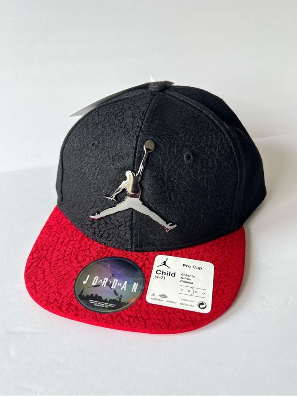 Air Jordan Hat Elephant Print Youth Child 4-7 Snapback Black Red Hardware Logo